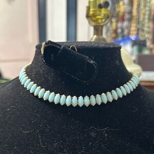 Vintage Gold Tone Blue Choker Necklace 16”
